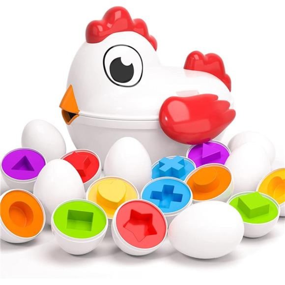TEMI Toddler Chicken Easter Eggs Toys - Color Matching with 6 Toy Eggs for Kid - Picture 1 of 6